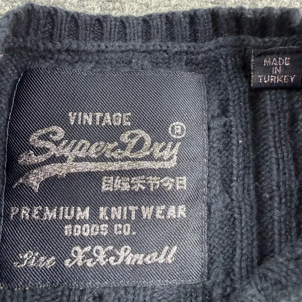 Superdry Cable Knit Sweater Size XXS Navy Blue Cotton Crewneck Women's